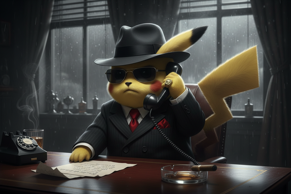 mafia lookiong pikachu receiving a message 